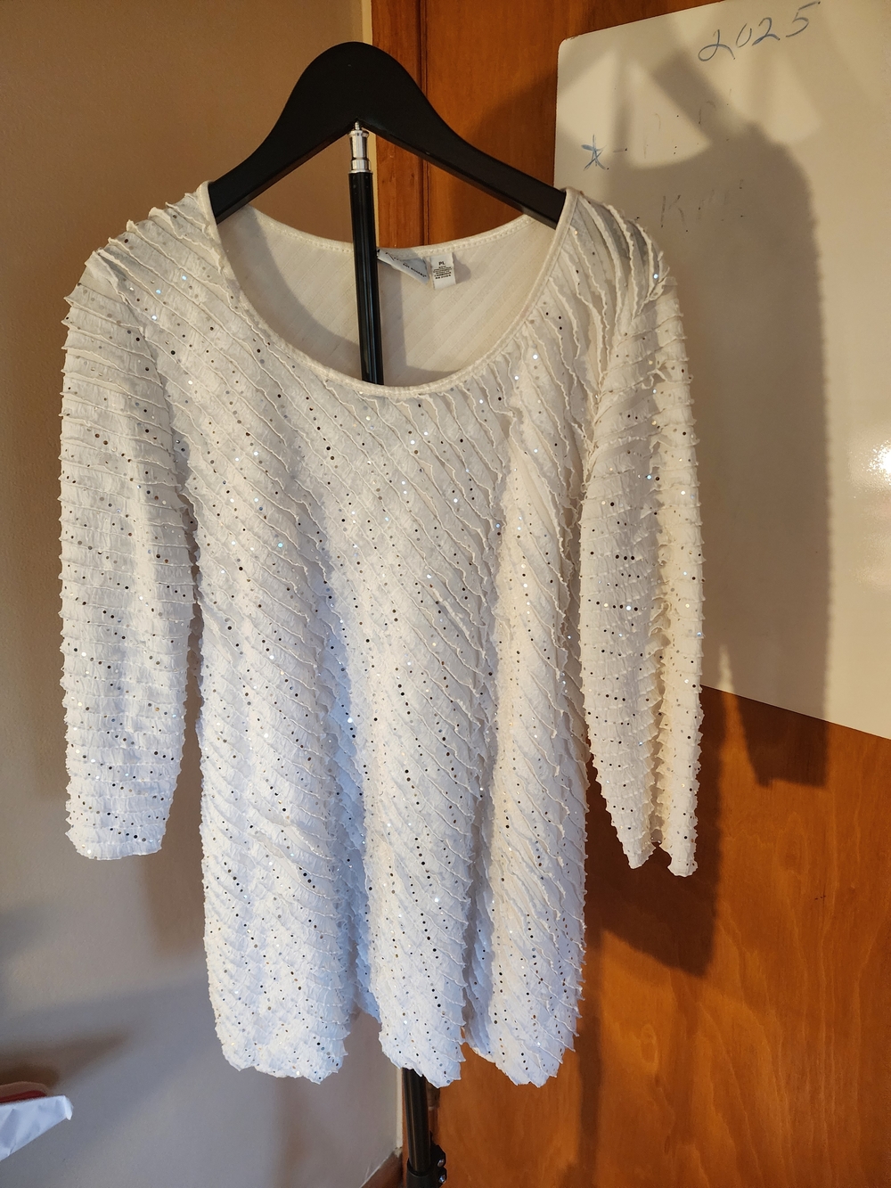 Kim Rogers Cream Textured Knit Top with Bead Accents